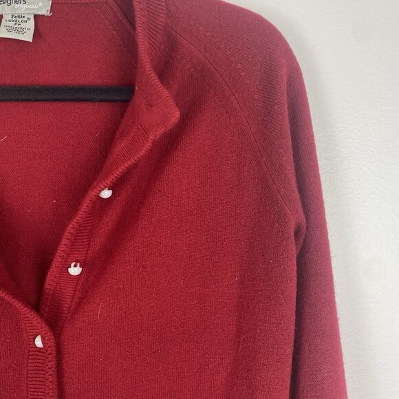 Designers Originals Women's Button Up Holiday Cardigan Size S P Red Festive - Picture 3 of 7